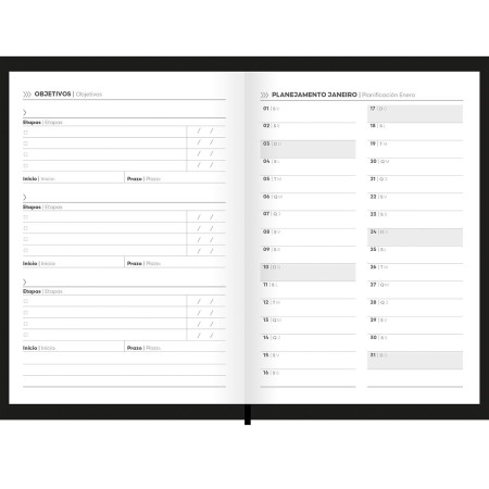 Foto ilustrativa Agenda Compacta Costurada Preta