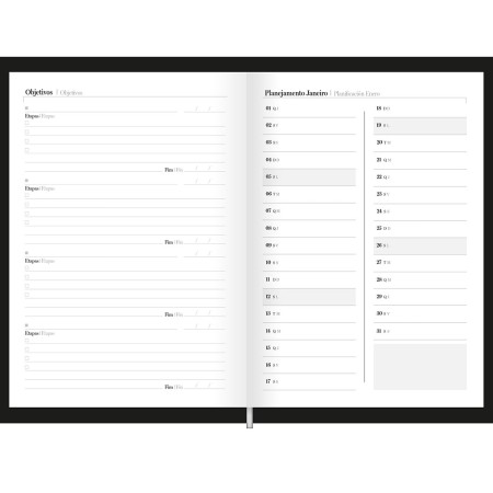 Foto ilustrativa Agenda Compacta Costurada Preta