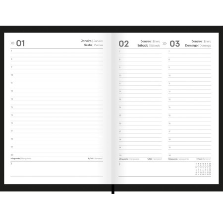 Foto ilustrativa Agenda Compacta Costurada Preta