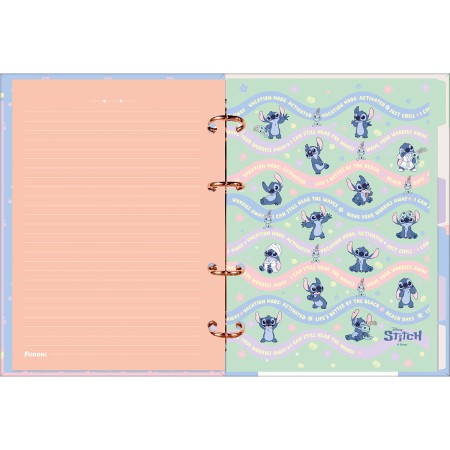 Foto ilustrativa Caderno Argolado Colegial Sem Lombo Stitch