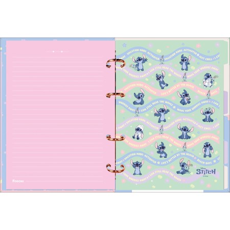 Foto ilustrativa Caderno Argolado Colegial Sem Lombo Stitch