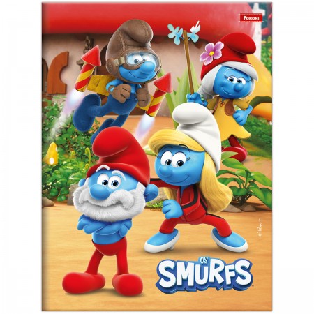 Foto ilustrativa Caderno Brochurão Capa Dura Costurado Smurfs