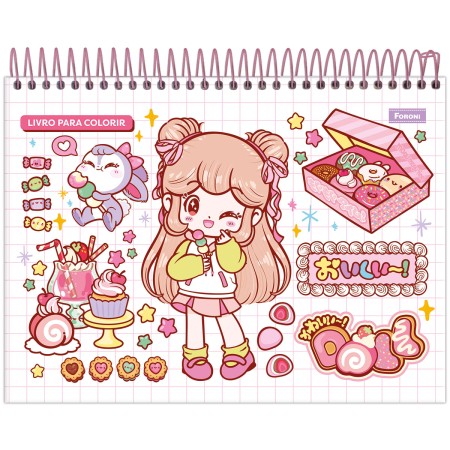 Foto ilustrativa Caderno Capa Dura para Colorir Doll