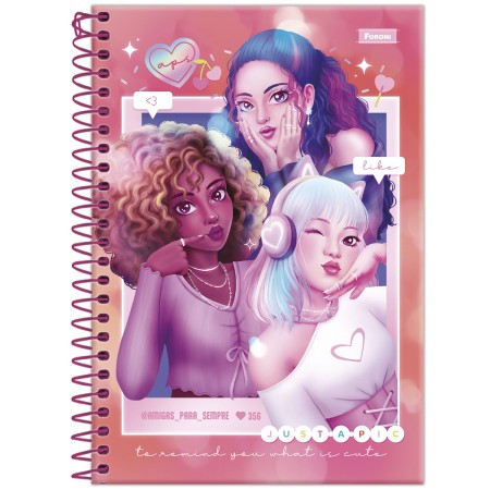 Foto ilustrativa Caderno Espiral 1/4 Capa Dura Amigas Para Sempre